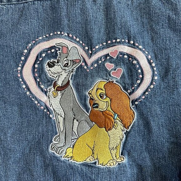 Vintage 90s Lady Tramp Disney Denim Button Shirt Embroidered - Picture 7 of 16